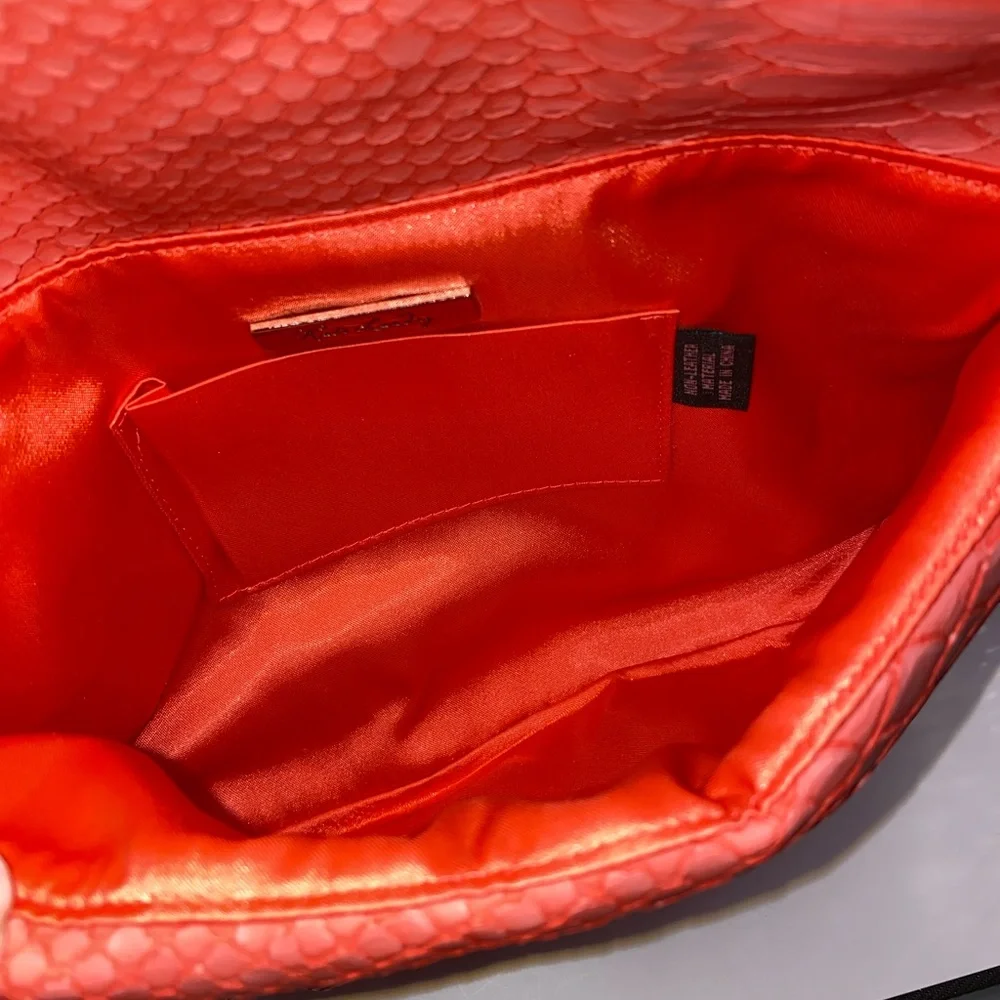 Kate Landry‎ Vibrant Coral Textured Clutch with Chain